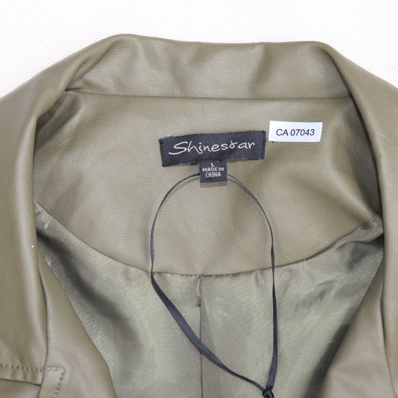 ShineStar - Faux Leather Moto Jacket (Army Green, L) - Picture 4 of 10